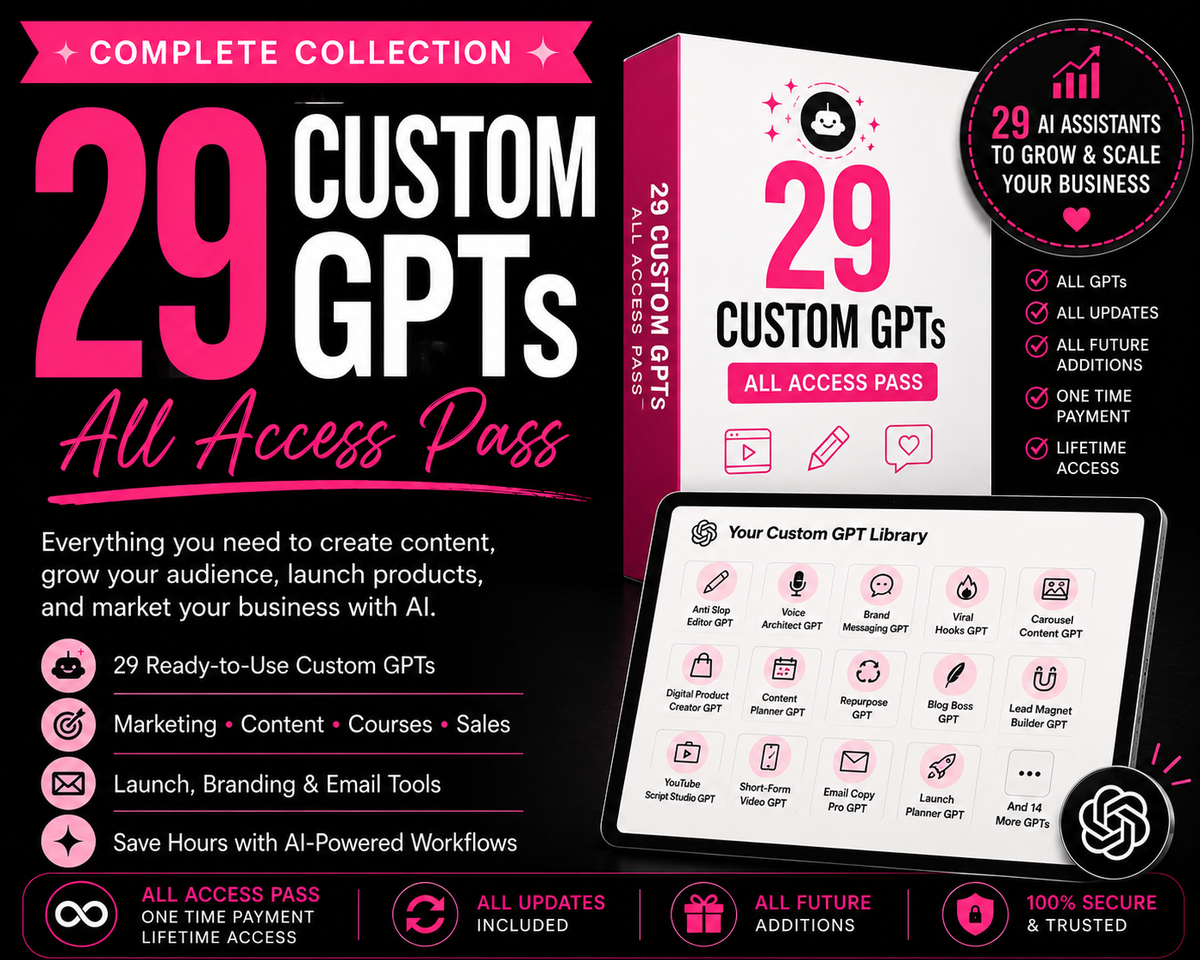 All Access Pass: 29 Custom GPTs (Google Doc Instructions)