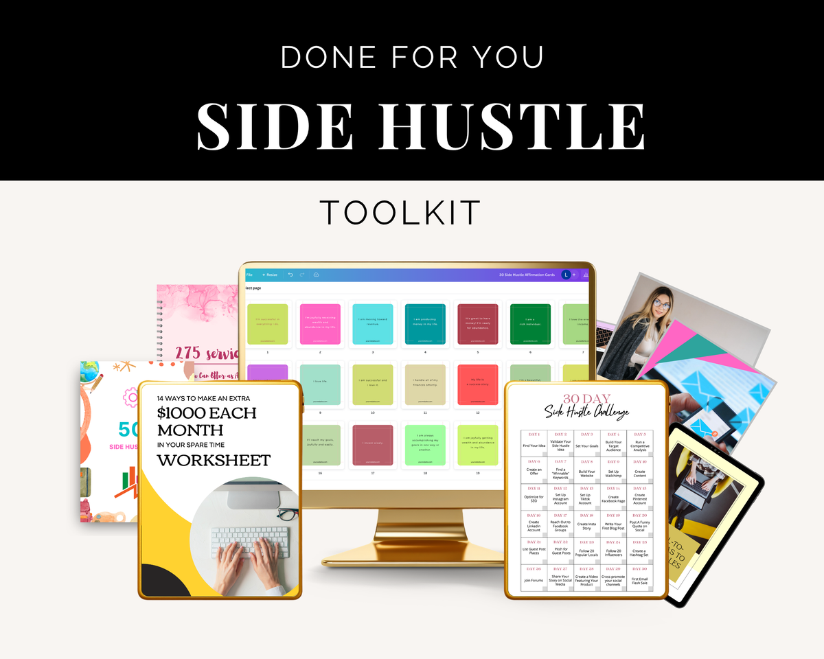 Side Hustle Toolkit | Side Hustle Workbook | Side Hustle Affirmation Posts