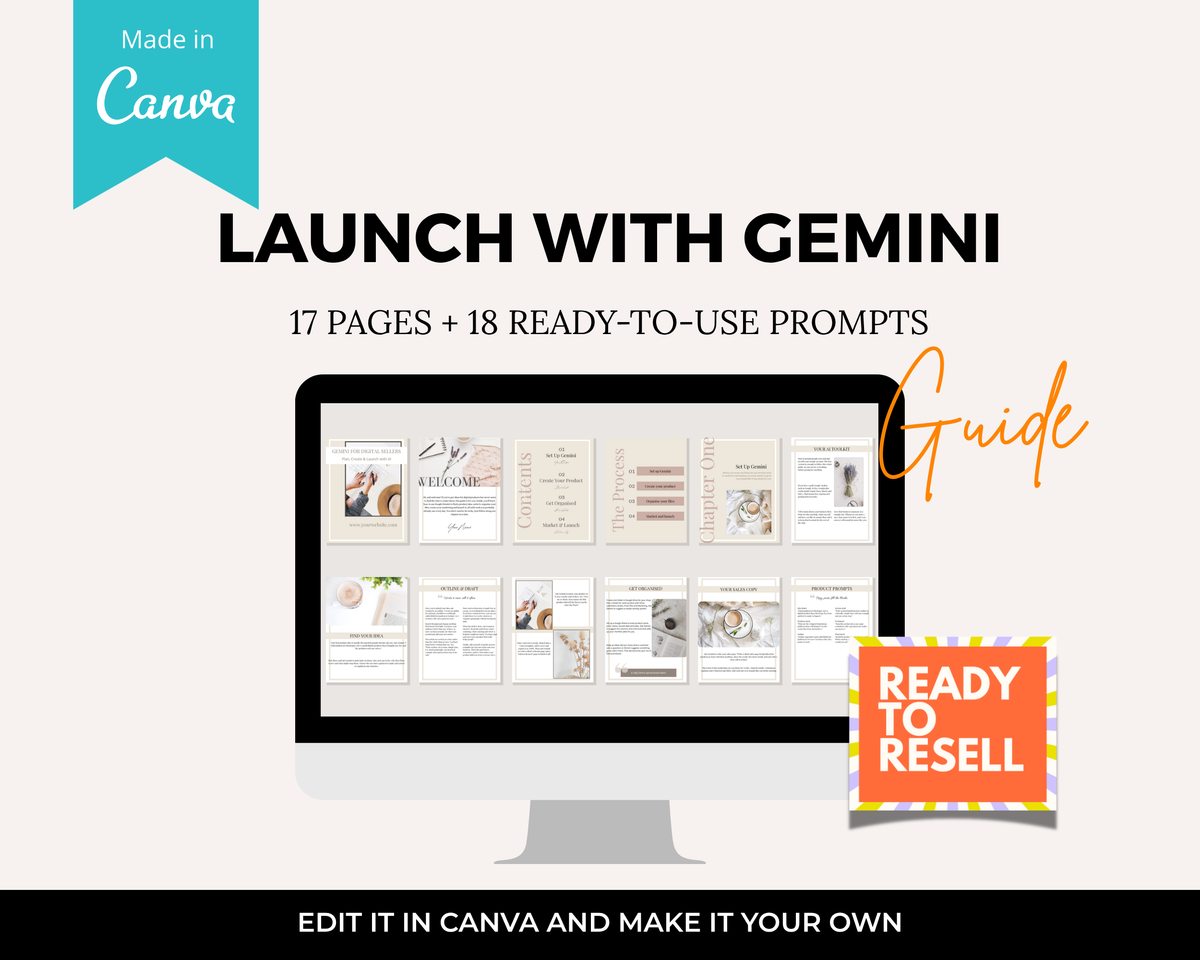 Launch with Gemini: 17 pages and 18 prompts, editable in Canva